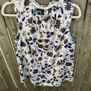 Ann Taylor Factory Floral Sleeveless Blouse - Black, Blue, White
